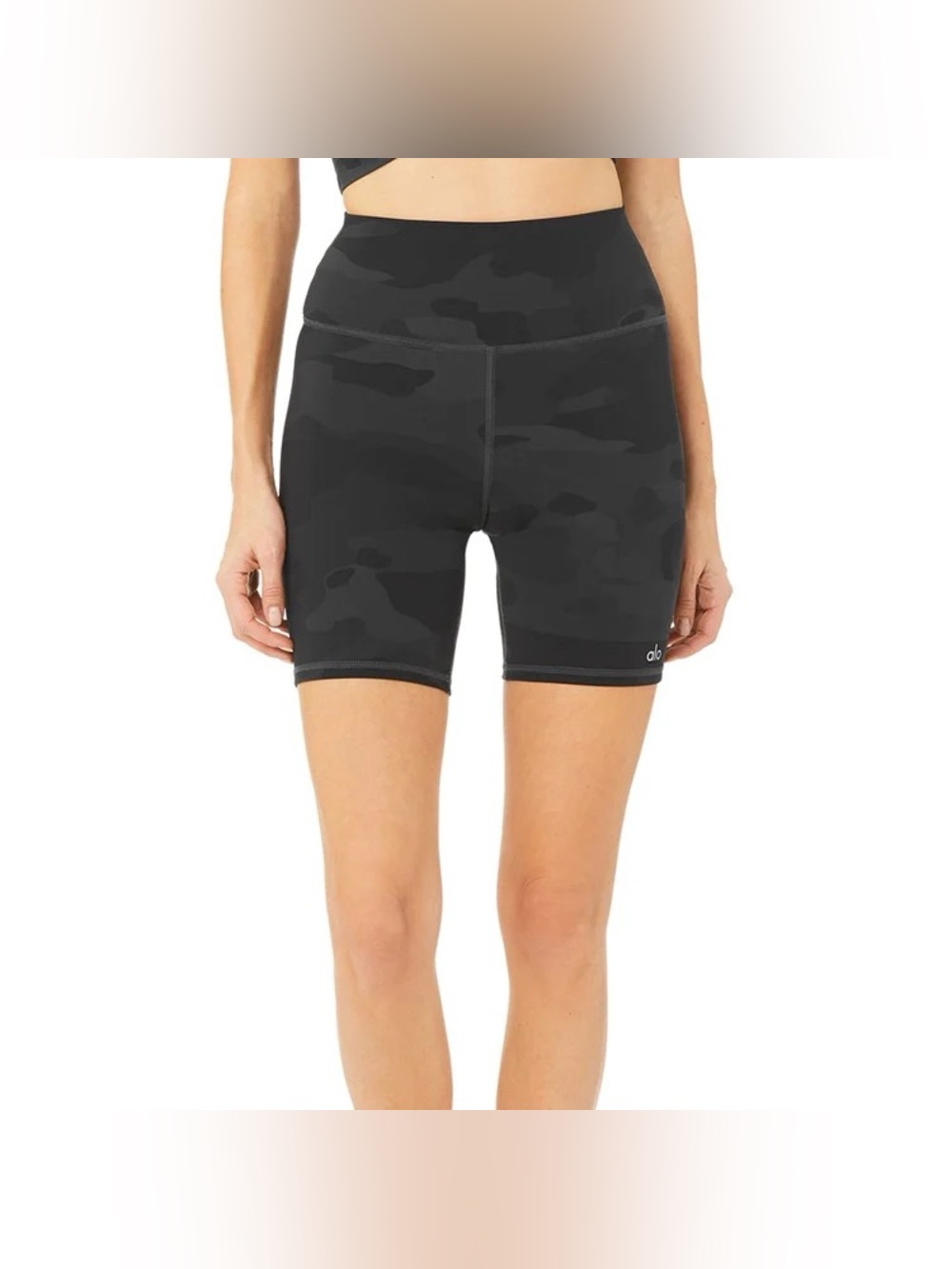 Alo High Waist Vapor Shorts Black Camoflauge